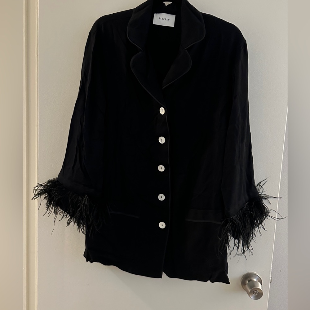 Party Pajamas Set with Detachable Feathers In Black